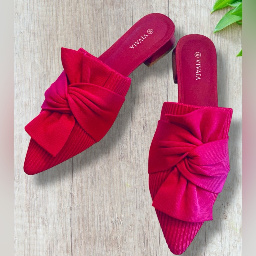 Vivaia Pointed-Toe Bow Knot Yaffa Mule Sandals in Hot Pink Fabric Size EU 39 (8) - Picture 6 of 11